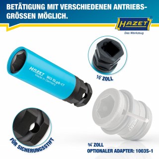 HAZET Schlag- | Maschinenschrauber Steckschlüsseleinsatz Satz 903SLG6/3 ∙ 1/2 Zoll (12,5 mm) Vierkant hohl | 24 mm Außen-Sechskant Bild 6
