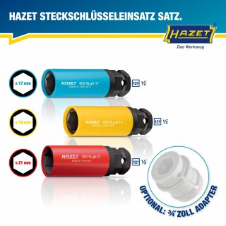 HAZET Schlag- | Maschinenschrauber Steckschlüsseleinsatz Satz 903SLG6/3 ∙ 1/2 Zoll (12,5 mm) Vierkant hohl | 24 mm Außen-Sechskant Bild 3