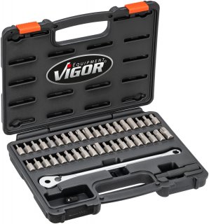 VIGOR Ratschenschlüssel ∙ Bit Satz ∙ V7784 ∙ 3/8 Zoll (10 mm) Sechskant massiv ∙ Tamper Resistant TORX® Profil | Innen TORX® Prof Bild 1