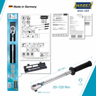 HAZET Drehmomentschlüssel mit DAkkS-Kalibrierschein 6121-1CTCAL ∙ Drehmomentbereich min-max: 20 – 120 Nm ∙ Genauigkeit: 2% ∙ 1/2 Bild 6