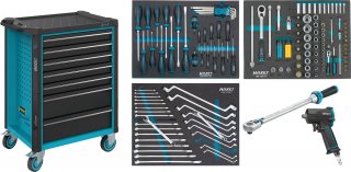 HAZET Werkstattwagen Assistent 179N ∙ Sortiment 179N-7/137 ∙ 137-teilig ∙ Schubladen | flach: 5× 81 x 522 x 398 mm ∙ Schubladen |  Bild 1