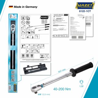 HAZET Drehmomentschlüssel mit DAkkS-Kalibrierschein 6122-1CTCAL ∙ Drehmomentbereich min-max: 40 – 200 Nm ∙ Genauigkeit: 2% ∙ 1/2 Bild 6