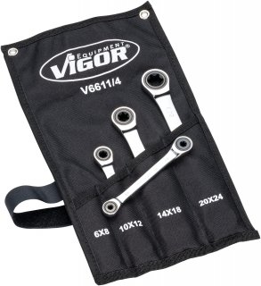 VIGOR Doppel Ratschen-Ringschlüssel Satz ∙ V6611/4 ∙ Außen TORX® Profil ∙ 4-teilig ∙ E6 – E24 ∙ Anzahl Werkzeuge: 4 Bild 3