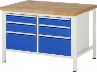 Werkbank höhenverstellbar 8475A2 | B1250xT900xH840-1040mm | 6xSchublade-VA Bild 1