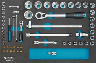 HAZET Steckschlüssel Satz 163-118/57 ∙ 1/2 Zoll (12,5 mm) Vierkant hohl | 1/4 Zoll (6,3 mm) Vierkant hohl ∙ Innen Sechskant Profi Bild 1