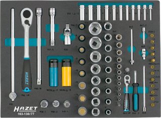 HAZET Steckschlüssel Satz 163-138/77 ∙ 1/2 Zoll (12,5 mm) Vierkant hohl | 1/4 Zoll (6,3 mm) Vierkant hohl ∙ Außen Sechskant-Tract Bild 1