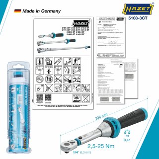 HAZET Drehmomentschlüssel 5108-3CT ∙ Drehmomentbereich min-max: 2.5 – 25 Nm ∙ Genauigkeit: 3% ∙ 1/4 Zoll (6,3 mm) Vierkant massi Bild 4