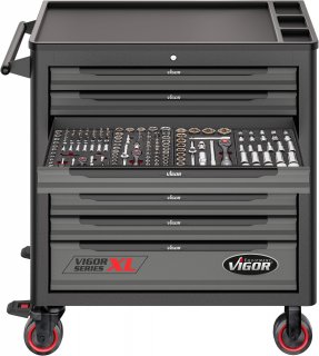 VIGOR Werkstattwagen Series XL ∙ Kunststoff-Arbeitsplatte ∙ mit Sortiment ∙ V5434 ∙ 499-teilig ∙ Anzahl Werkzeuge: 499 Bild 11