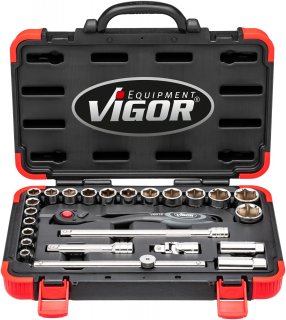 VIGOR Steckschlüssel Satz ∙ V2460N ∙ 1/2 Zoll (12,5 mm) Vierkant hohl ∙ Außen Sechskant Profil ∙ 25-teilig ∙ 10 – 32 ∙ Anzahl We Bild 5