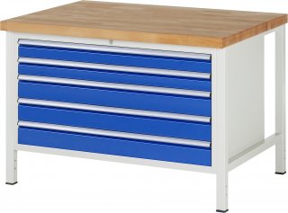 Werkbank höhenverstellbar 8371A2 | B1250xT900xH840-1040mm | 5xSchublade-VA Bild 1