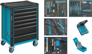 HAZET Werkstattwagen Assistent 179N ∙ Sortiment 179N-7/220 ∙ 220-teilig ∙ Schubladen | flach: 5× 81 x 522 x 398 mm ∙ Schubladen |  Bild 1