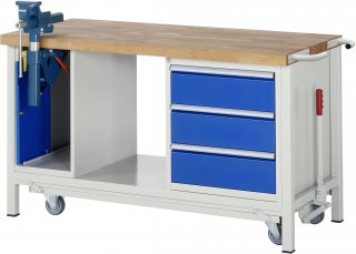 Werkbank mit Fahrgestell 8183 | B1500xT700xH880mm | 3xSchublade-VA | 1xSSK Bild 1