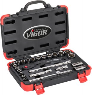 VIGOR Steckschlüssel Satz ∙ V2460N ∙ 1/2 Zoll (12,5 mm) Vierkant hohl ∙ Außen Sechskant Profil ∙ 25-teilig ∙ 10 – 32 ∙ Anzahl We Bild 2