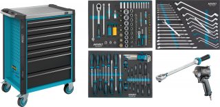 HAZET Werkstattwagen Assistent 179NX ∙ Sortiment 179NX-7/137 ∙ 137-teilig ∙ Schubladen | flach: 5× 81 x 522 x 398 mm ∙ Schubladen Bild 1