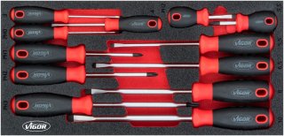 VIGOR Schraubendreher Satz ∙ V4989 ∙ Kreuzschlitz Profil PH | Schlitz Profil ∙ 12-teilig ∙ 0,6 x 3 – 1,6 x 10 · PH1 – PH3 ∙ Anzah Bild 1