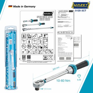 HAZET Drehmomentschlüssel mit DAkkS-Kalibrierschein 5120-3CTCAL ∙ Drehmomentbereich min-max: 10 – 60 Nm ∙ Genauigkeit: 3% ∙ 1/2  Bild 5