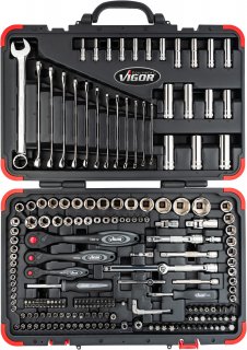 VIGOR Steckschlüssel Satz ∙ V3277N ∙ 5/16 Zoll (8 mm) Sechskant massiv | 1/4 Zoll (6,3 mm) Vierkant hohl | 3/8 Zoll (10 mm) Vierka Bild 2