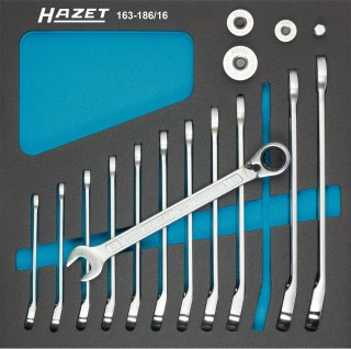 HAZET Knarren Ring-Maulschlüssel Satz ∙ mit Vierkant-Adaptern 163-186/16 ∙ Außen Doppelsechskant-Tractionsprofil ∙ 16-teilig ∙ 8 Bild 1
