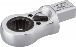 HAZET Einsteck-Ratschen-Ringschlüssel 6606D-17 ∙ 14 x 18 mm Einsteck-Vierkant massiv ∙ Außen Doppelsechskant Profil ∙ SW 17 mm Bild 1