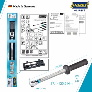 HAZET Drehmomentschlüssel ∙ US-STANDARD 6115-1CT ∙ Drehmomentbereich min-max: 27.1 – 135.6 Nm ∙ lbf min-max: 20 – 100 lbf.ft  ∙  Bild 4