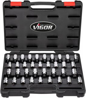 VIGOR Schraubendreher-Einsatz Satz ∙ V2496 ∙ 1/2 Zoll (12,5 mm) Vierkant hohl ∙ Innen TORX® Profil | Innen Keilprofil Ribe-CV | In Bild 3