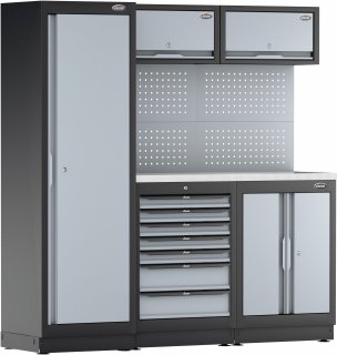 VIGOR Schrankwand-Kombination ∙ Kompakt-Paket ∙ Edelstahl ∙ V6000-3-X ∙ L x B x H: 1952 mm x 526 mm x 1980 mm Bild 11