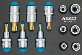 HAZET Werkzeug Satz ∙ TORX® 163-245/12 ∙ 1/2 Zoll (12,5 mm) Vierkant hohl ∙ Außen TORX® Profil | Innen TORX® Profil ∙ 12-teilig ∙ Bild 1