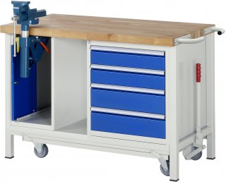Werkbank mit Fahrgestell 8185-6 | B1250xT700xH880mm | 4xSchublade-VA | 1xSSK Bild 1