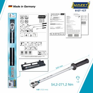 HAZET Drehmomentschlüssel ∙ US-STANDARD 6127-1CT ∙ Drehmomentbereich min-max: 54.2 – 271.2 Nm ∙ lbf min-max: 40 – 200 lbf.ft  ∙  Bild 4