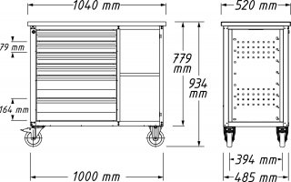 HAZET Werkbank ∙ fahrbar Assistent 177W ∙ einzeln 177W-6 ∙ L x B x H: 1040 mm x 520 mm x 934 mm ∙ Schubladen | flach: 4 x 79 x 52 Bild 8