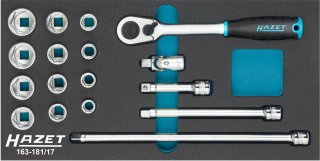 HAZET Steckschlüssel Satz 163-181/17 ∙ 3/8 Zoll (10 mm) Vierkant hohl ∙ Außen Sechskant-Tractionsprofil ∙ 17-teilig ∙ 10 – 22 Bild 1