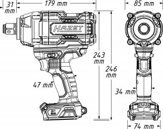 HAZET Akku Schlagschrauber 9513-2100 ∙ Lösemoment maximal [Nm]: 2100 Nm ∙ 3/4 Zoll (20 mm) Vierkant massiv ∙ L x B x H: 209 mm x Bild 4