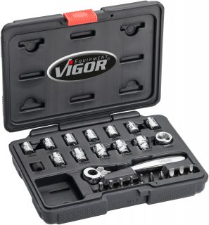 VIGOR Steckschlüssel Satz ∙ superflach ∙ V5202 ∙ 1/4 Zoll (6,3 mm) Vierkant hohl ∙ Außen Sechskant Profil ∙ 25-teilig ∙ 4 – 14 ∙ Bild 17