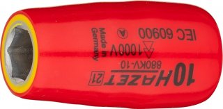 HAZET Steckschlüsseleinsatz ∙ schutzisoliert 880KV-10 ∙ 3/8 Zoll (10 mm) Vierkant hohl ∙ Außen Sechskant-Tractionsprofil ∙ SW 10 Bild 1