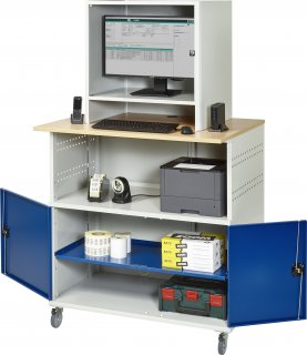 Computer-Tisch 1022 mit Monitorgehäuse T550mm | B1100xT790xH1890mm | mobil Bild 1