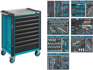 HAZET Werkstattwagen Assistent 179NX ∙ Sortiment 179NX-8/244 ∙ 244-teilig ∙ Schubladen | flach: 7× 81 x 522 x 398 mm ∙ Schubladen Bild 1
