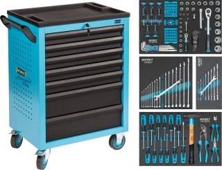 HAZET Werkstattwagen Assistent 178N ∙ Sortiment 178N-7/147 ∙ 147-teilig ∙ Schubladen | flach: 5× 80 x 527 x 348 mm ∙ Schubladen |  Bild 1