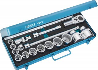 HAZET Steckschlüssel Satz 1002Z ∙ 3/4 Zoll (20 mm) Vierkant hohl ∙ Außen Sechskant-Tractionsprofil ∙ 18-teilig ∙ 22 – 60 Bild 1