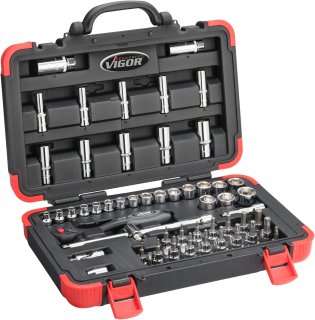 VIGOR Steckschlüssel Satz ∙ V2305N ∙ 3/8 Zoll (10 mm) Vierkant hohl ∙ Außen Sechskant Profil | Innen TORX® Profil | Innen Sechskan Bild 1