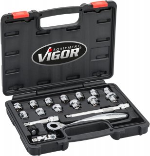 VIGOR Steckschlüssel Satz ∙ superflach ∙ V6202 ∙ 3/8 Zoll (10 mm) Vierkant hohl ∙ Außen Sechskant Profil ∙ 18-teilig ∙ 8 – 22 ∙  Bild 2