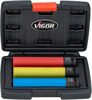 VIGOR Schlagschrauber Steckschlüssel Satz ∙ extra lang ∙ V5933/3 ∙ 1/2 Zoll (12,5 mm) Vierkant hohl ∙ Außen Sechskant Profil ∙ 3 Bild 1