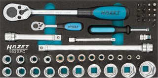 HAZET Steckschlüssel Satz 953SPC ∙ 1/4 Zoll (6,3 mm) Vierkant hohl | 1/2 Zoll (12,5 mm) Vierkant hohl ∙ Außen Sechskant-Tractions Bild 2