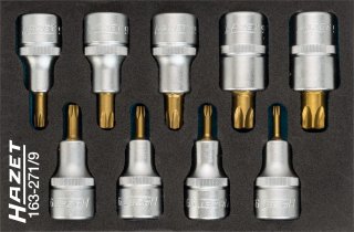 HAZET Schraubendreher-Steckschlüsseleinsatz Satz ∙ TORX® 163-271/9 ∙ 1/2 Zoll (12,5 mm) Vierkant hohl ∙ Innen TORX® Profil ∙ 9-t Bild 1
