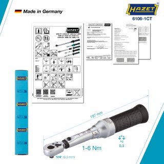 HAZET Drehmomentschlüssel mit DAkkS-Kalibrierschein 6106-1CTCAL ∙ Drehmomentbereich min-max: 1 – 6 Nm ∙ Genauigkeit: 4% ∙ 1/4 Zo Bild 5