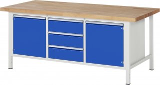 Werkbank höhenverstellbar 8569A2 | B2000xT900xH840-1040mm | 3xSchublade-VA | 2xTür Bild 1