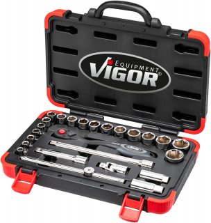 VIGOR Steckschlüssel Satz ∙ V2460N ∙ 1/2 Zoll (12,5 mm) Vierkant hohl ∙ Außen Sechskant Profil ∙ 25-teilig ∙ 10 – 32 ∙ Anzahl We Bild 6