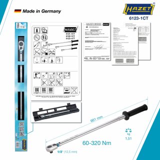 HAZET Drehmomentschlüssel mit DAkkS-Kalibrierschein 6123-1CTCAL ∙ Drehmomentbereich min-max: 60 – 320 Nm ∙ Genauigkeit: 2% ∙ 1/2 Bild 6