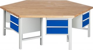 Gruppenwerkbank 425 | B2700xT2340xH790-1140mm | 6x2Schubladen-TA Bild 1
