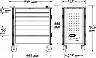 HAZET Werkstattwagen Assistent 179NXL ∙ einzeln 179NXL-7 ∙ L x B x H: 959 mm x 518 mm x 1020 mm ∙ Schubladen | flach: 5× 81 x 696 Bild 11