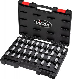 VIGOR Schraubendreher-Einsatz Satz ∙ V2496 ∙ 1/2 Zoll (12,5 mm) Vierkant hohl ∙ Innen TORX® Profil | Innen Keilprofil Ribe-CV | In Bild 2